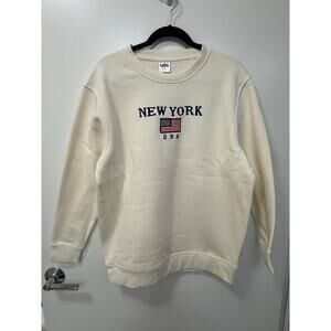 NWT New York City Cream Unisex Large Fleece Lined Cotton Crewneck NY Sweatshirt